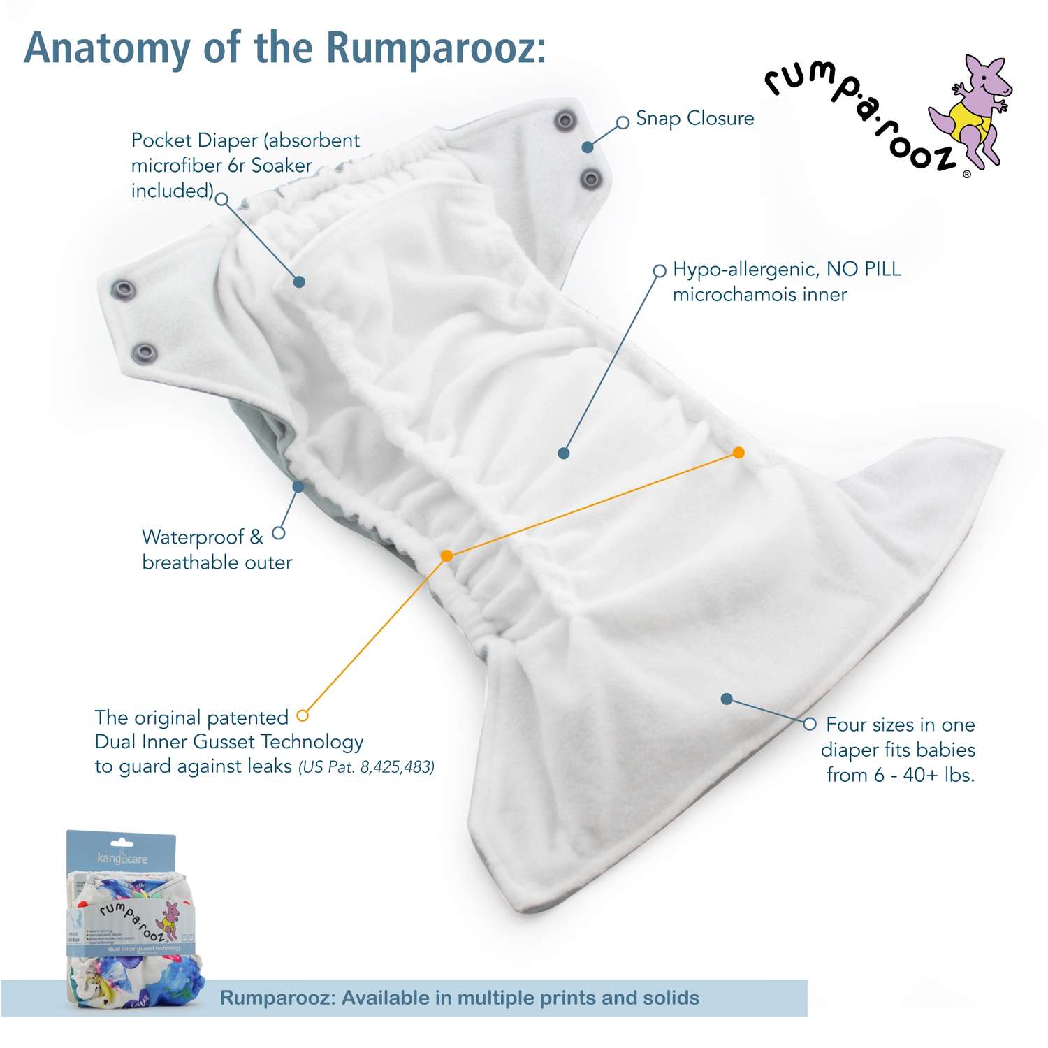 Подгузник многоразовый Kanga Care Rumparooz Onesize Kangarooz - фото 3