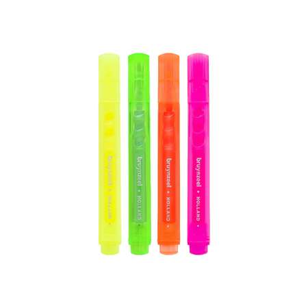 Набор текстовыделителей BRUYNZEEL Teen Neon 4 неоновых цвета желтый зеленый оранжевый и розовый в картонной упаковке