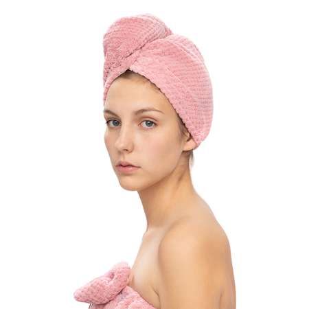 Тюрбан для сушки волос DeNASTIA микрофибра 25x65 см соты розовый Q000055
