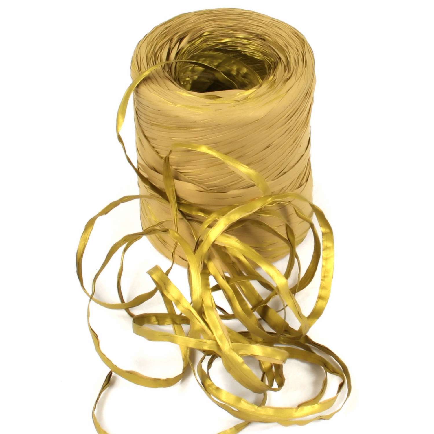 Лента упаковочная рафия Grand Gift старлайт 1.5см х 200м Кремовая с золотом - фото 1
