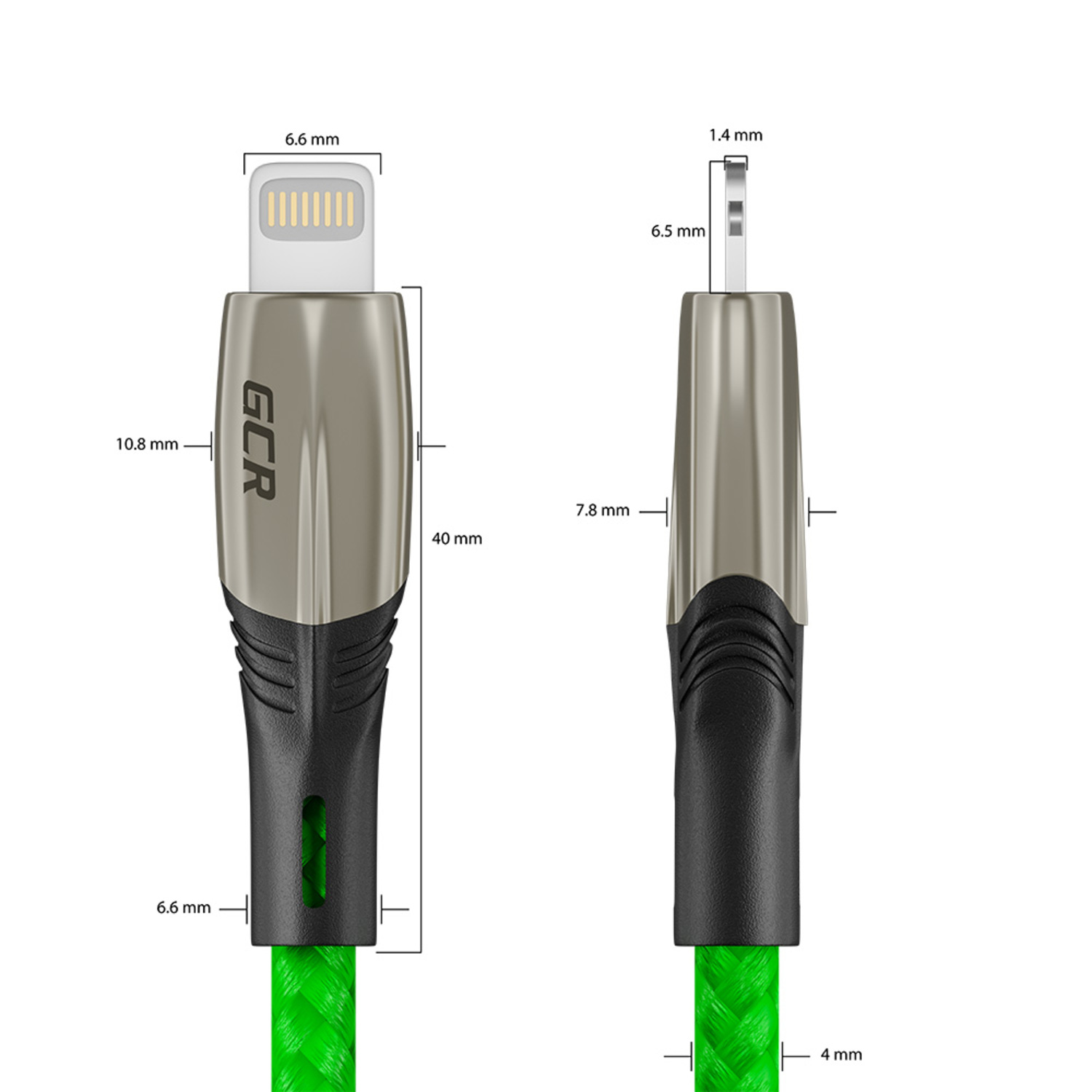 Кабель USB GCR 1.7m Lightning для iPhone series Mercedes в зеленой нейлоновой оплетке GCR-52785 - фото 5