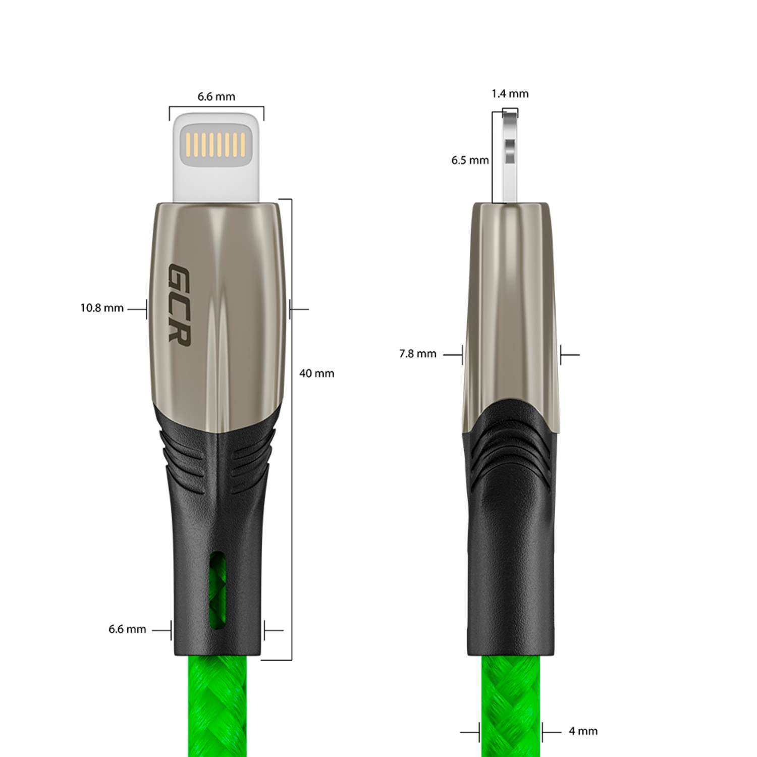 Кабель USB GCR 1.7m Lightning для iPhone series Mercedes в зеленой нейлоновой оплетке GCR-52785 - фото 5