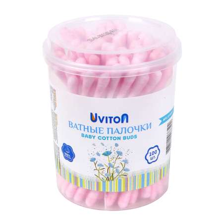 Ватные палочки Uviton для новорожденных и для макияжа 100шт. розовый