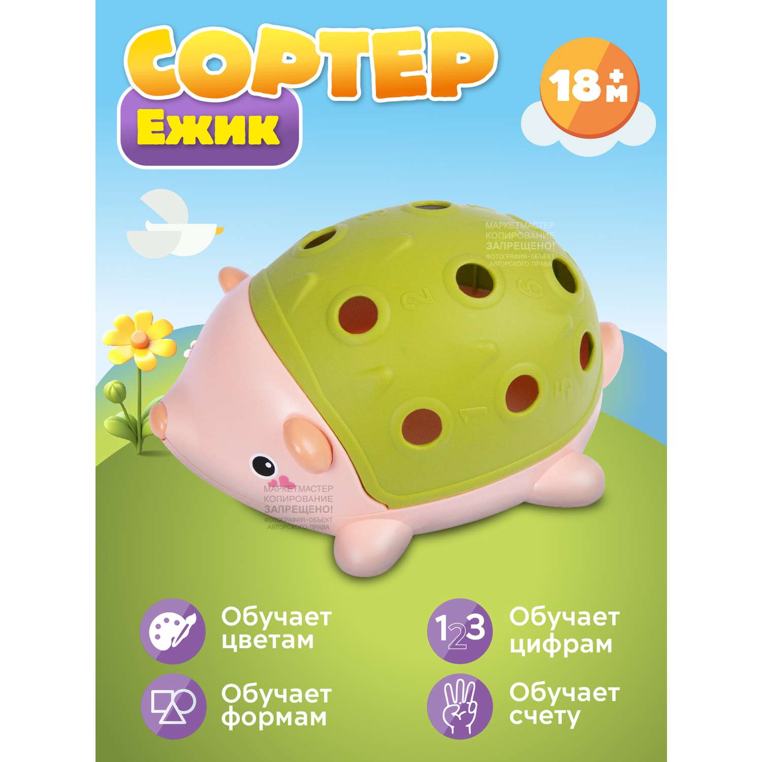 Игрушка развивающая Smart Baby Сортер Ёжик для малышей цвет зеленый - фото 4