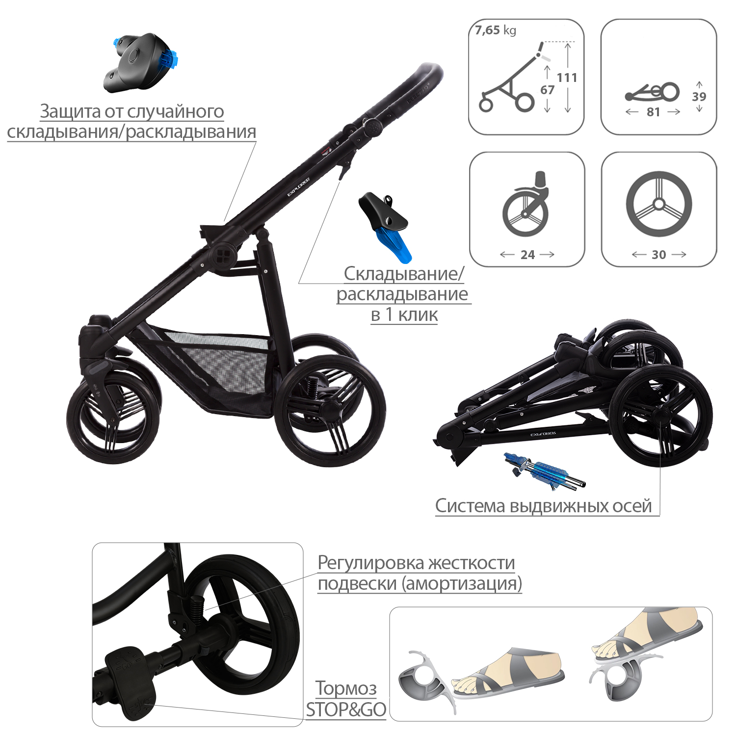 Коляска 2в1 Bebetto Explorer Air Pro экокожа шасси Черное 05 - фото 7