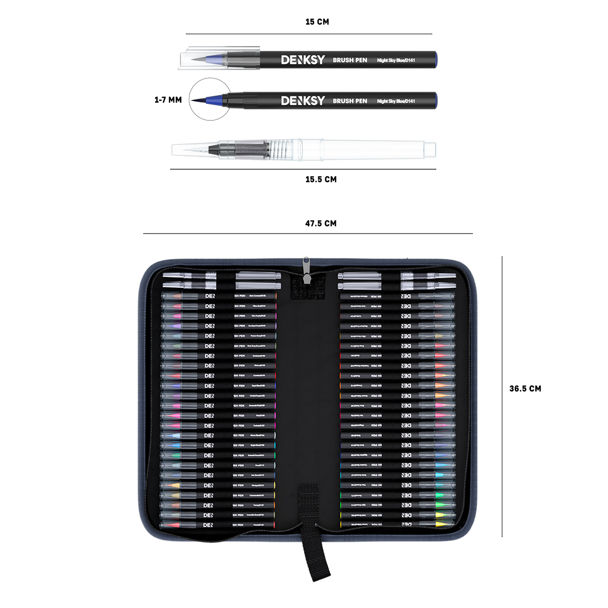 Акварельные маркеры DENKSY 48 цветов в черном корпусе и 4 кисти с резервуаром - фото 9