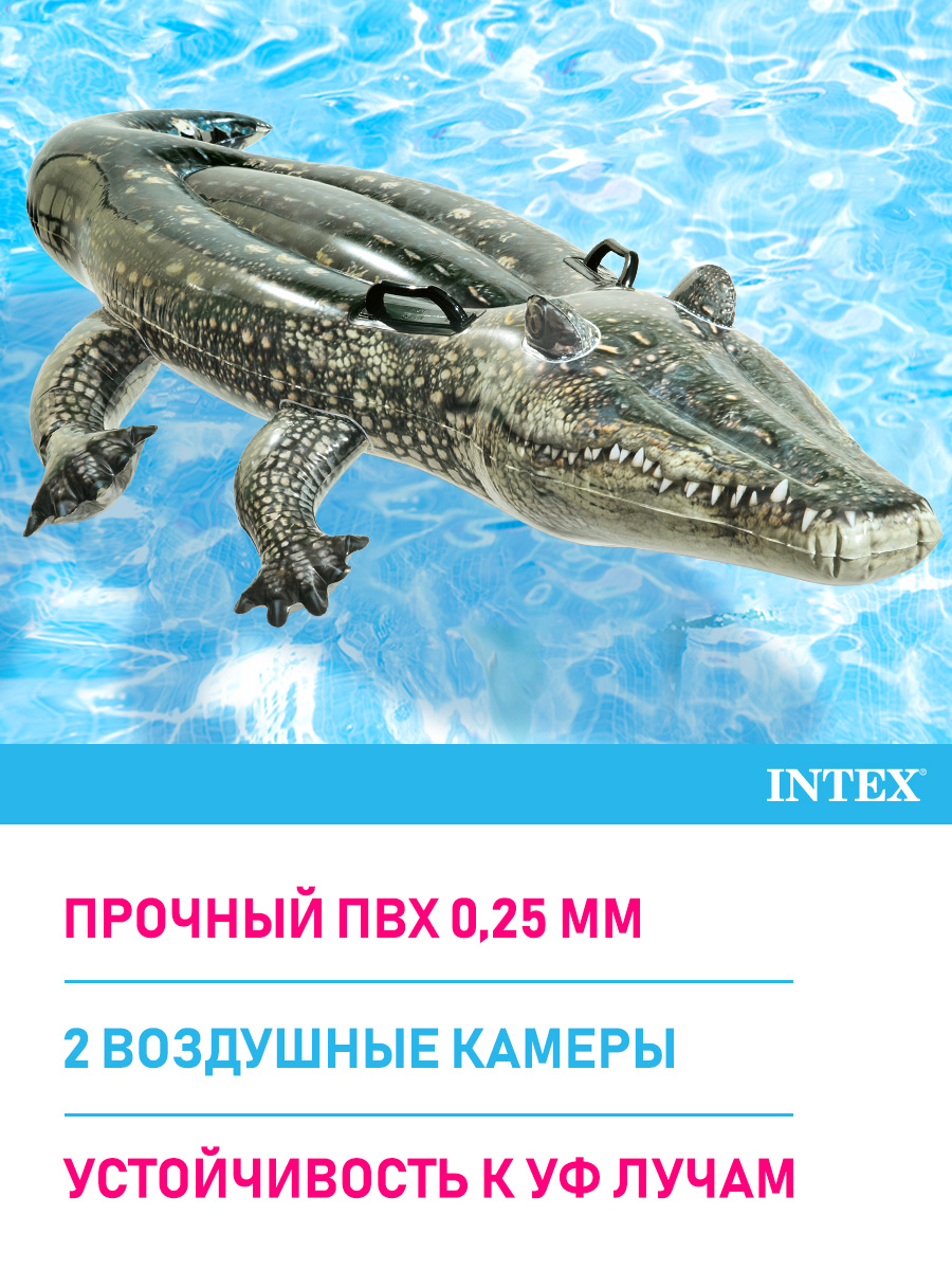 Плотик надувной Intex Аллигатор 168 х 85 см 67x34 - фото 3