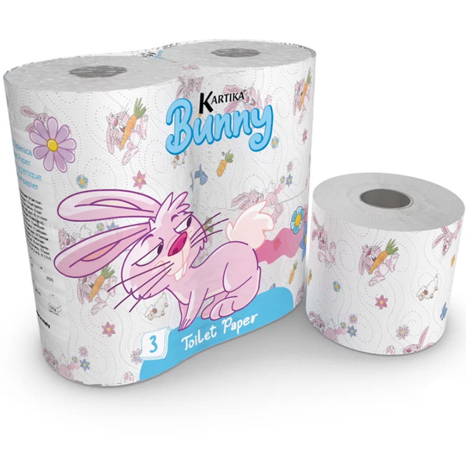 Туалетная бумага World cart с рисунком Кролик 3 слоя 4 рулона по 200 листов - фото 1
