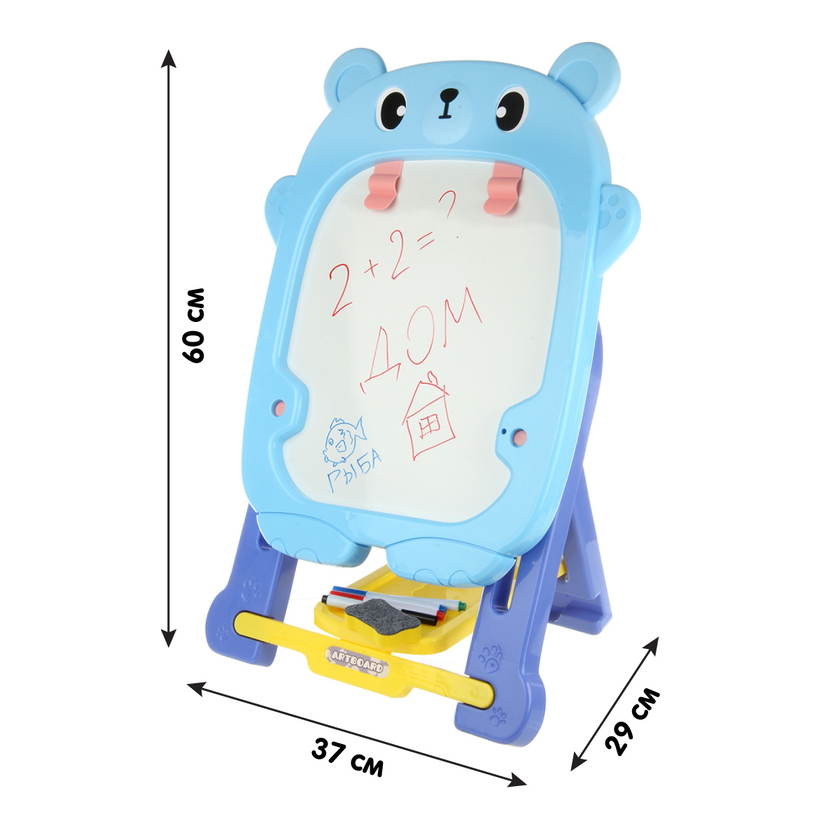 Доска для рисования Ути Пути Мишка двусторонняя регулируемая с мелками и  фломастерами