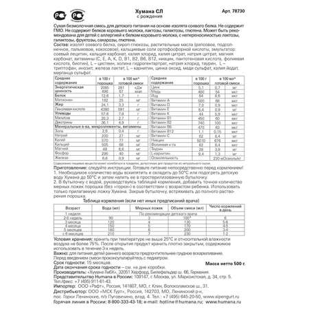 Смесь Humana безмолочная безлактозная соя 500г с 0месяцев