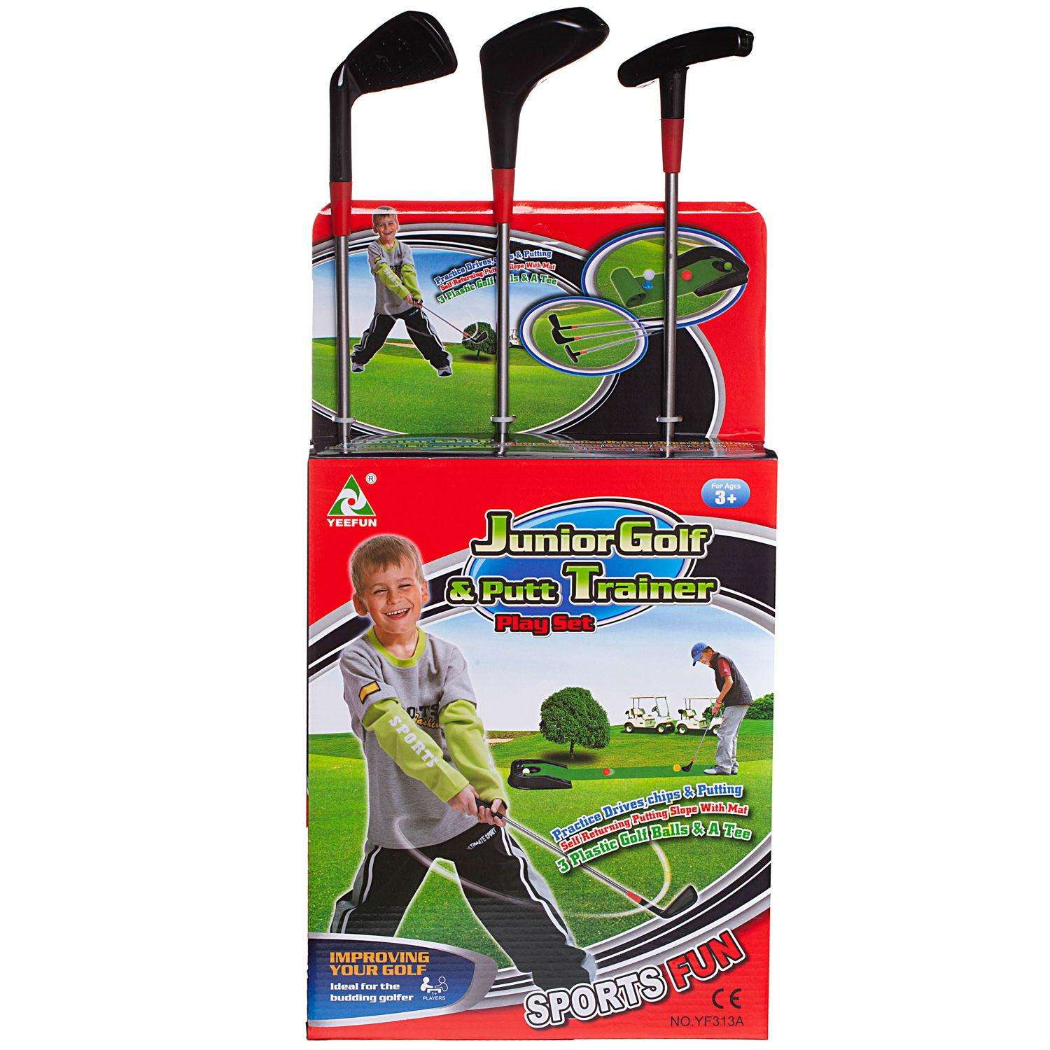 Игровой набор Junfa Для игры в гольф 3 клюшки 3 шарика 1 коврик 1 подставка с лункой - фото 1