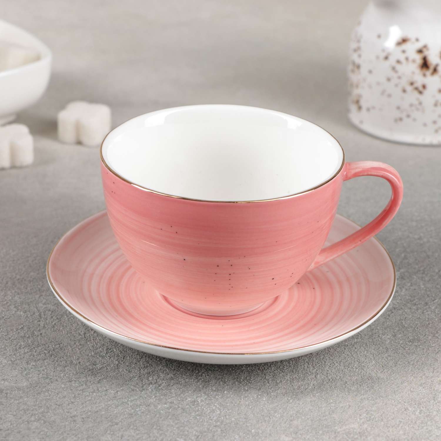 Чайная пара Доляна Млечный путь чашка 220 мл блюдце цвет розовый - фото 1