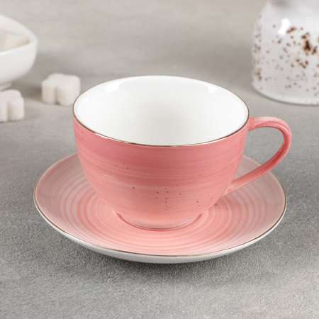 Чайная пара Доляна Млечный путь чашка 220 мл блюдце цвет розовый