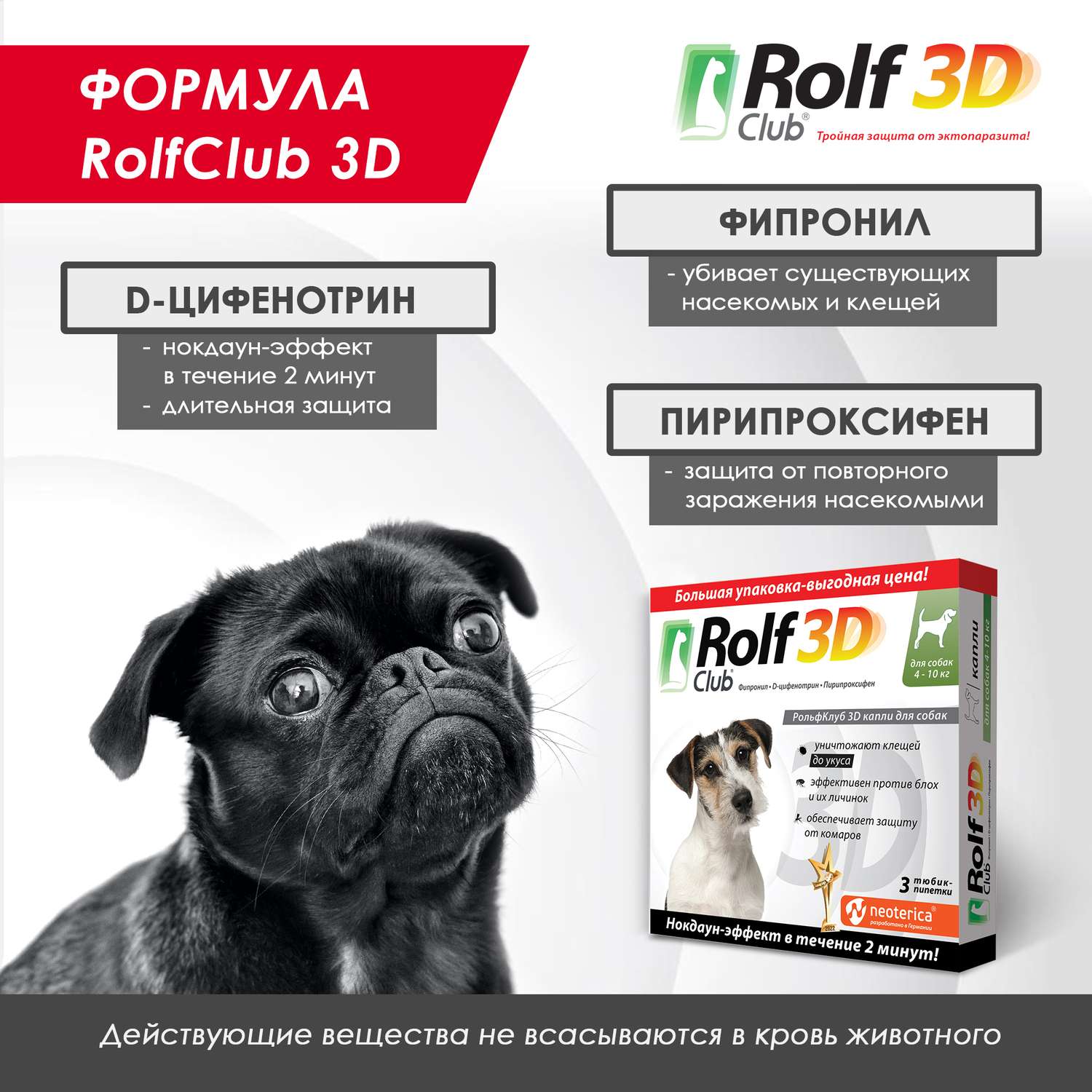 Капли для собак RolfClub 3D 4-10кг 3пипетки - фото 6
