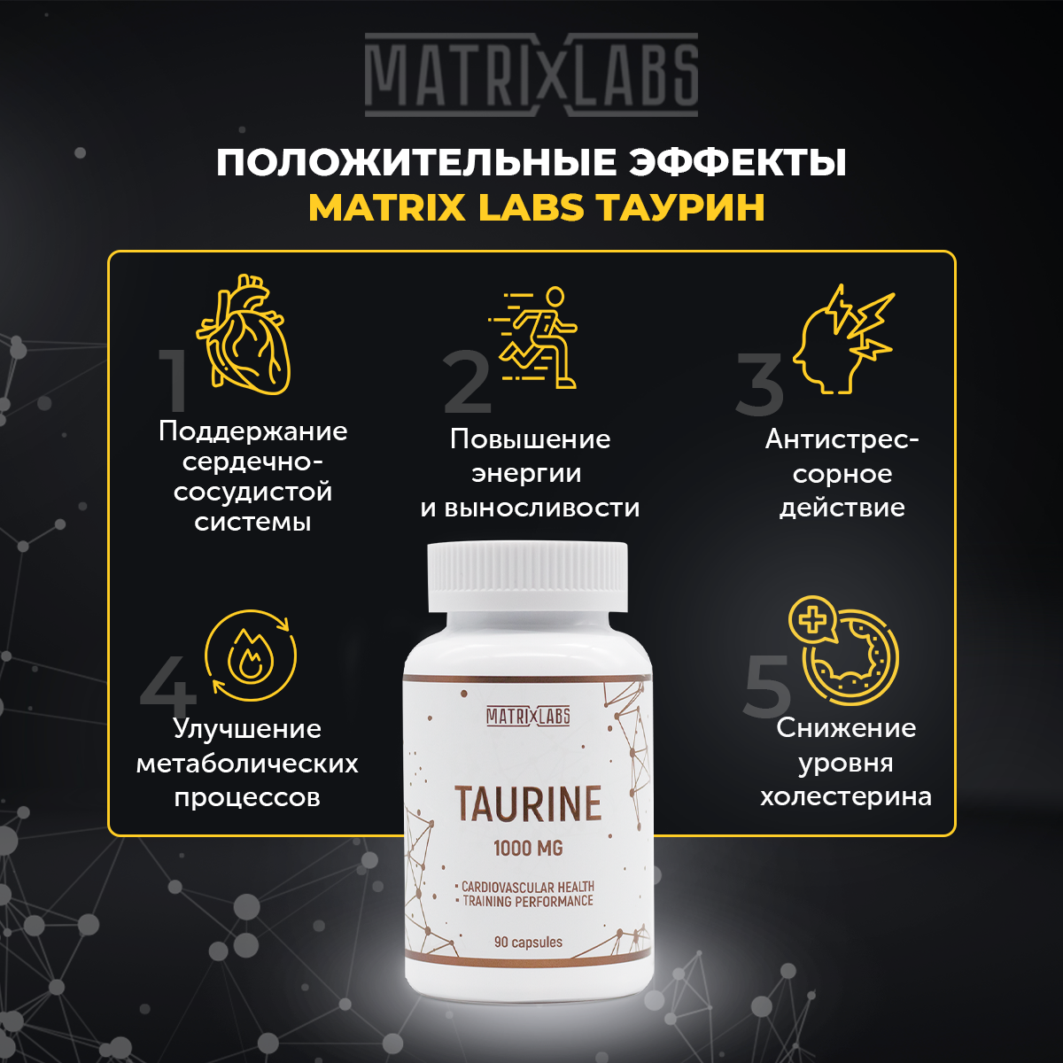 Таурин 90 капсул Matrix Labs Таурин 1000 мг 90 капсул - фото 2