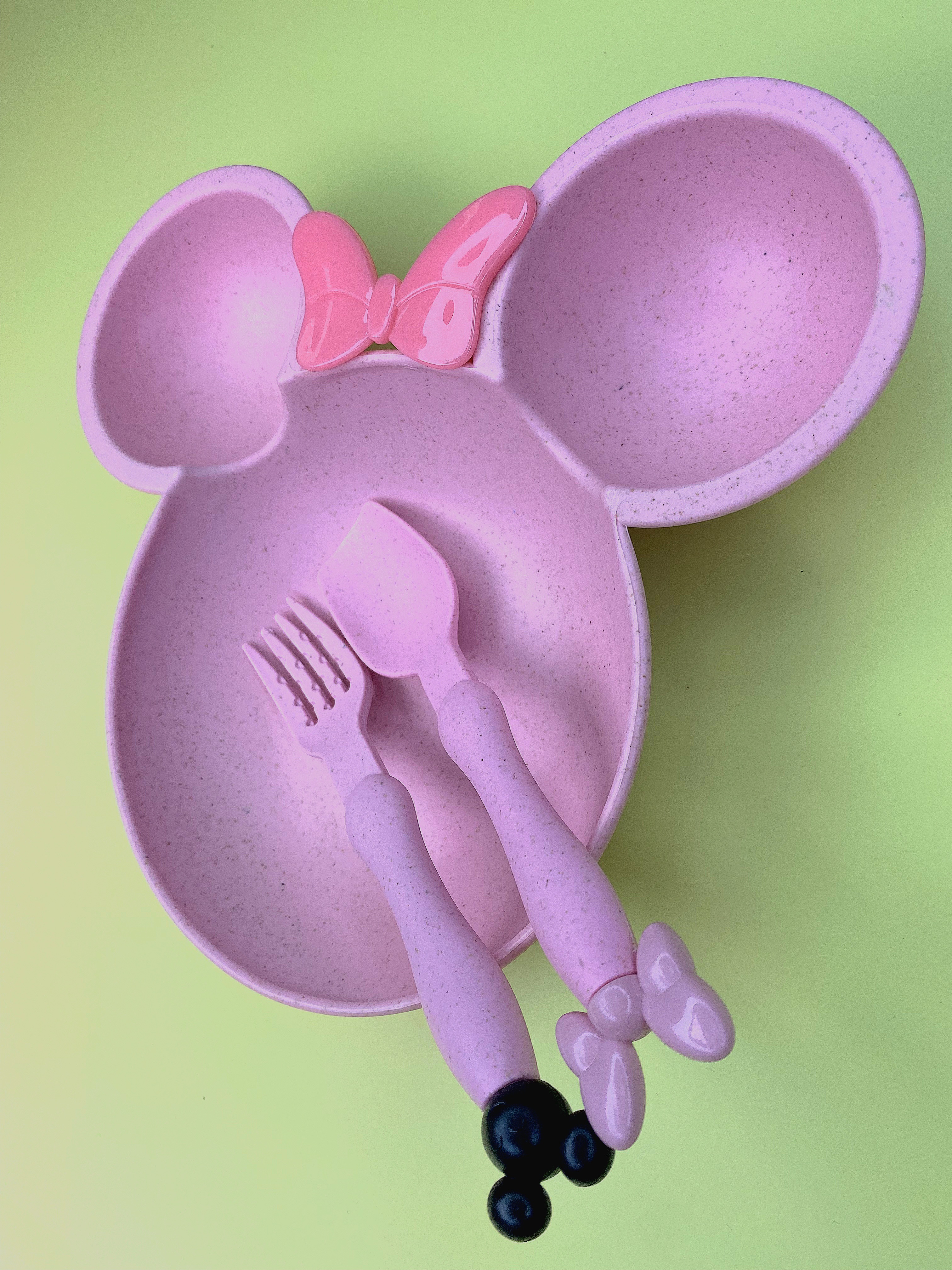 Набор детской посуды Добрый Филин Детская тарелка вилка ложка Мышонок розовый 3 предмета - фото 12