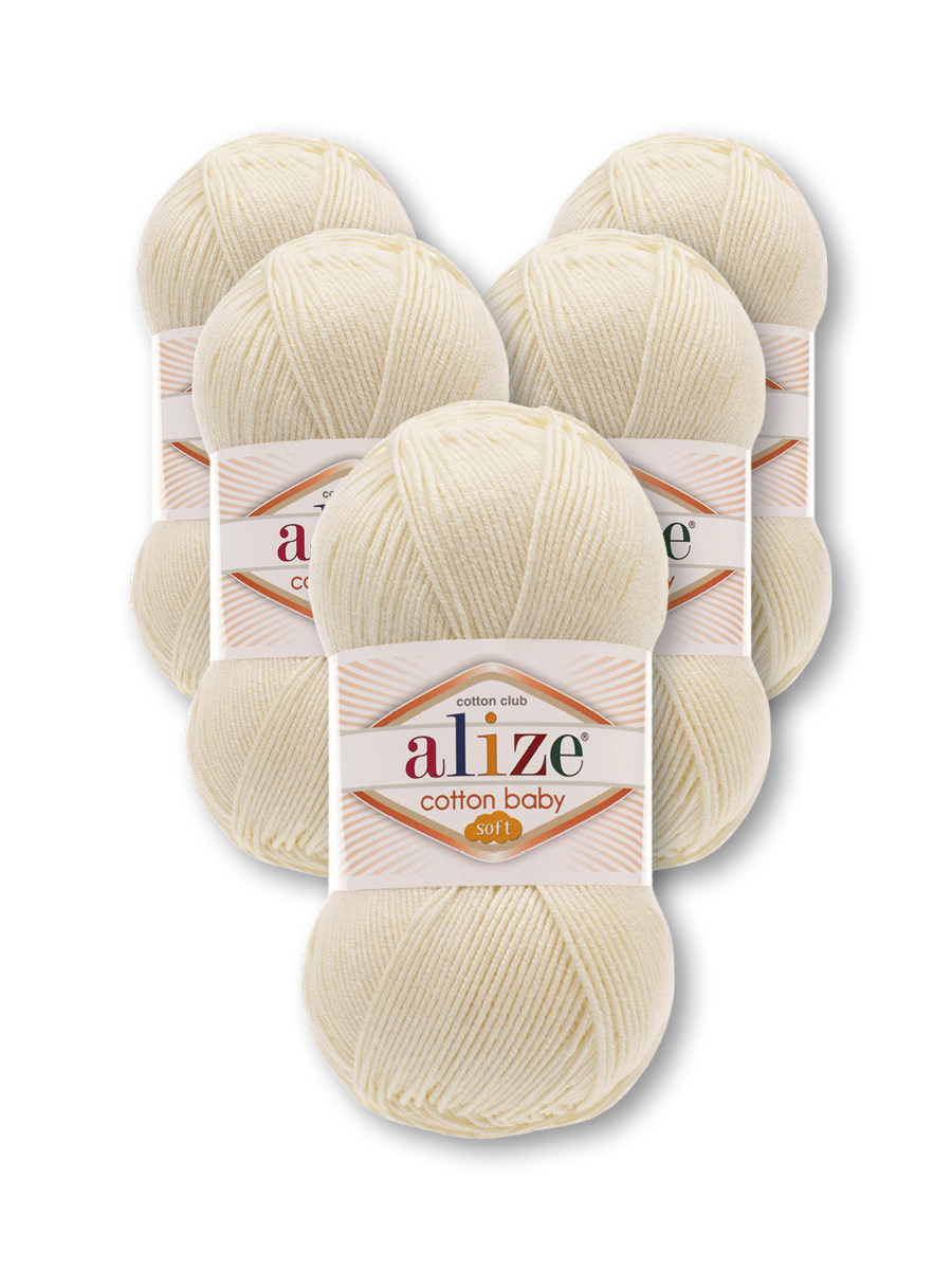 Пряжа для вязания Alize cotton baby soft 100 гр 270 м мягкая плюшевая xлопок aкрил 62 молочный 5 мотков - фото 6