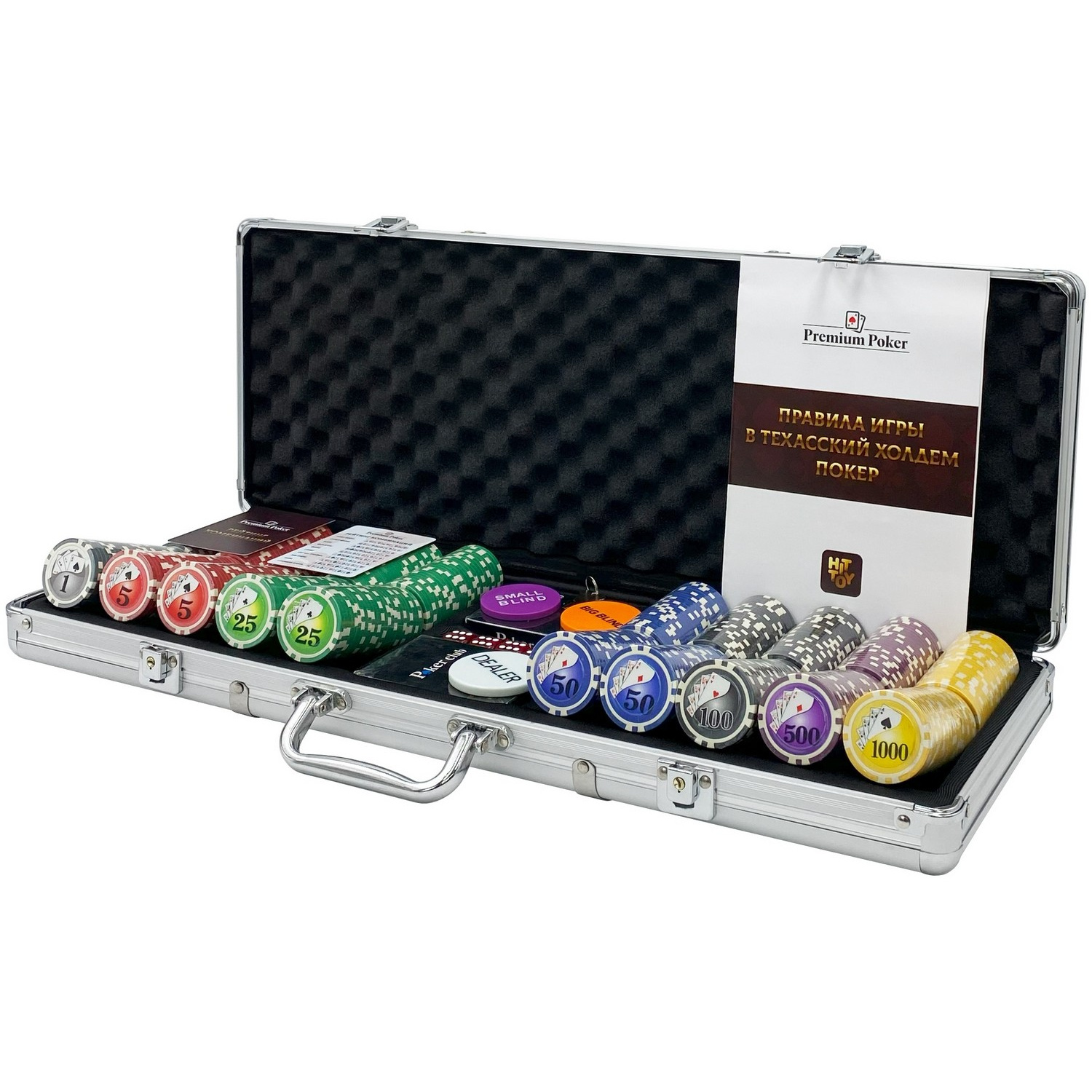 Покерный набор HitToy Royal Flush 500 фишек с номиналом в чемодане - фото 1