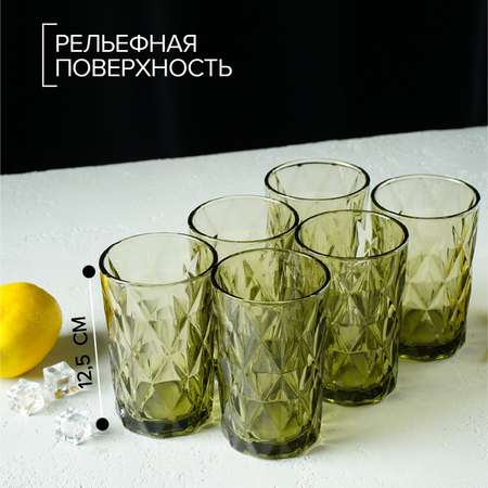 Набор стаканов MAGISTRO стеклянных «Круиз» 350 мл 8×12.5 см 6 шт цвет зелёный