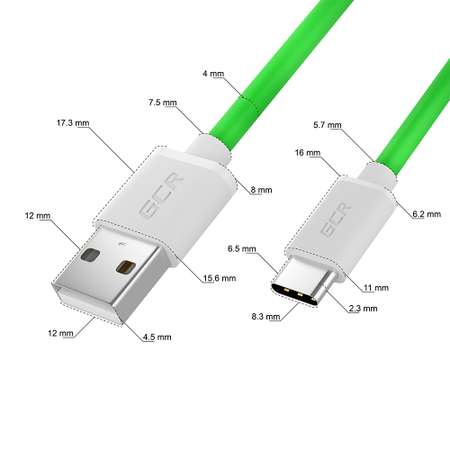 Кабель USB GCR 0.25m TypeC быстрая зарядка в зеленой TPE оболочке GCR-53040