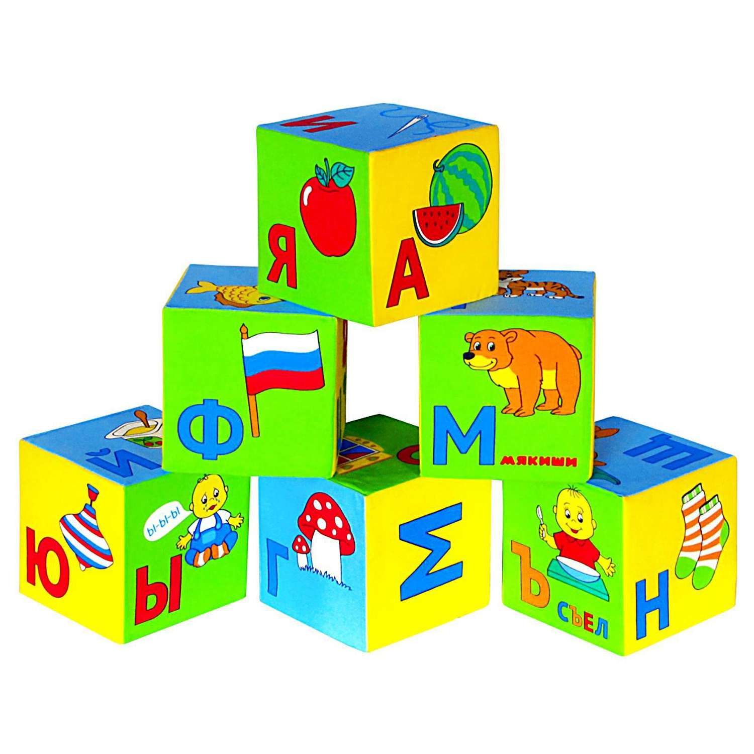 Набор МЯКИШИ развивающих мягких кубиков «Азбука в картинках» 6 штук - фото 2