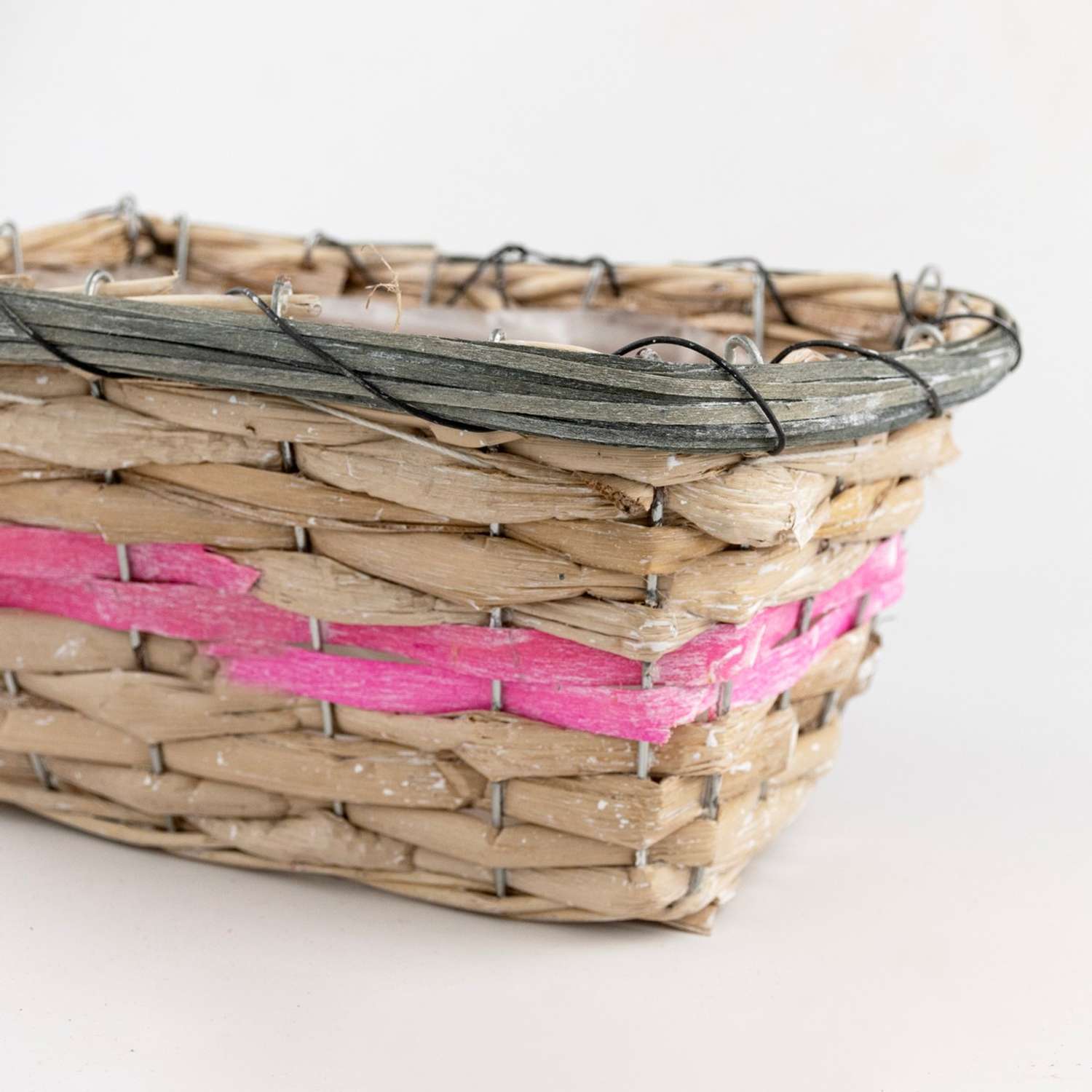 Кашпо плетеное Азалия Декор прямоугольное из бамбука 23x15хH12см цвет натуральный/розовый - фото 5