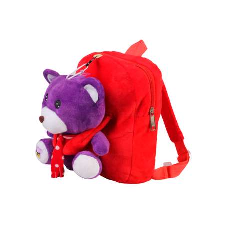 Рюкзак с игрушкой Little Mania красный Мишка фиолетовый