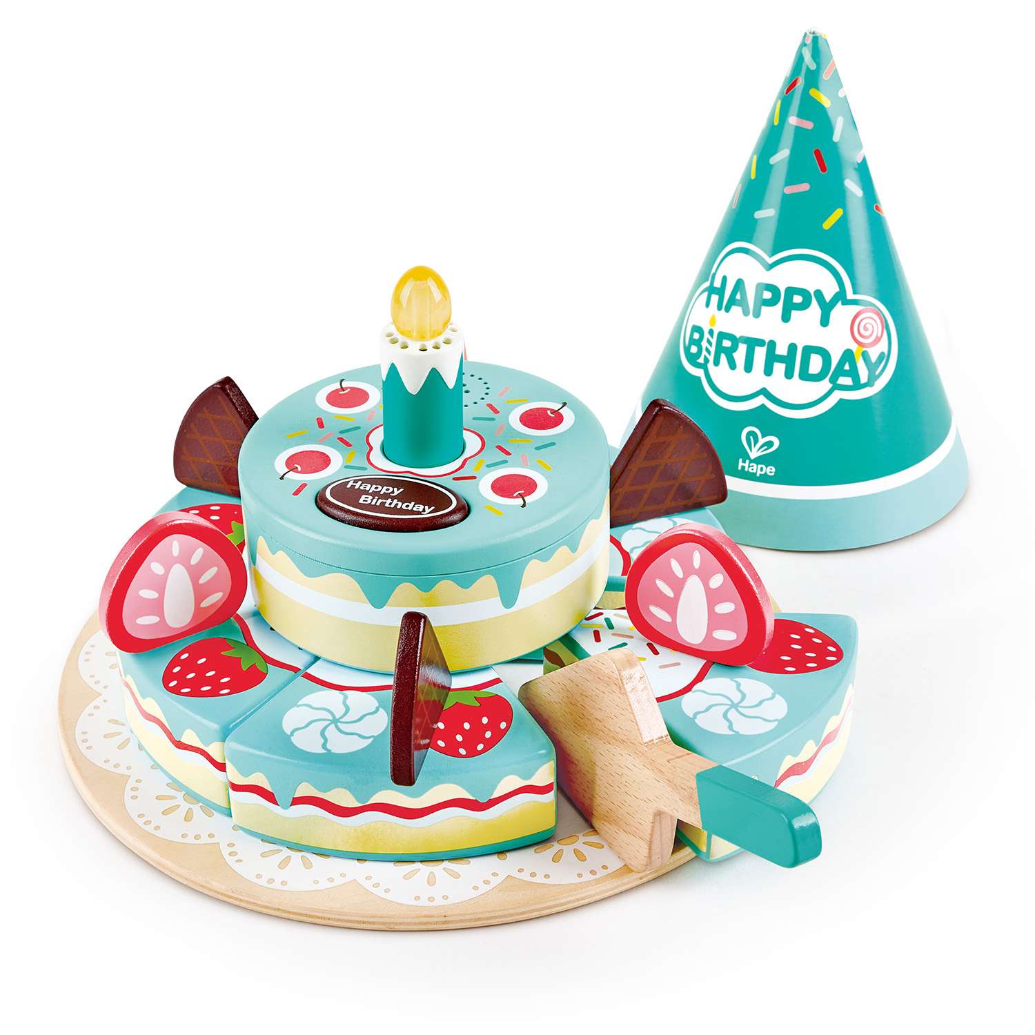 Торт игрушка HAPE Счастливого дня рождения 15 предметов наборе свет звук - фото 2