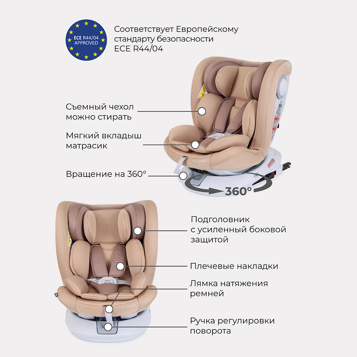 Автокресло Rant LB619 Drive isofix Active Line Beige группа 0-1-2-3 0-36кг - фото 8