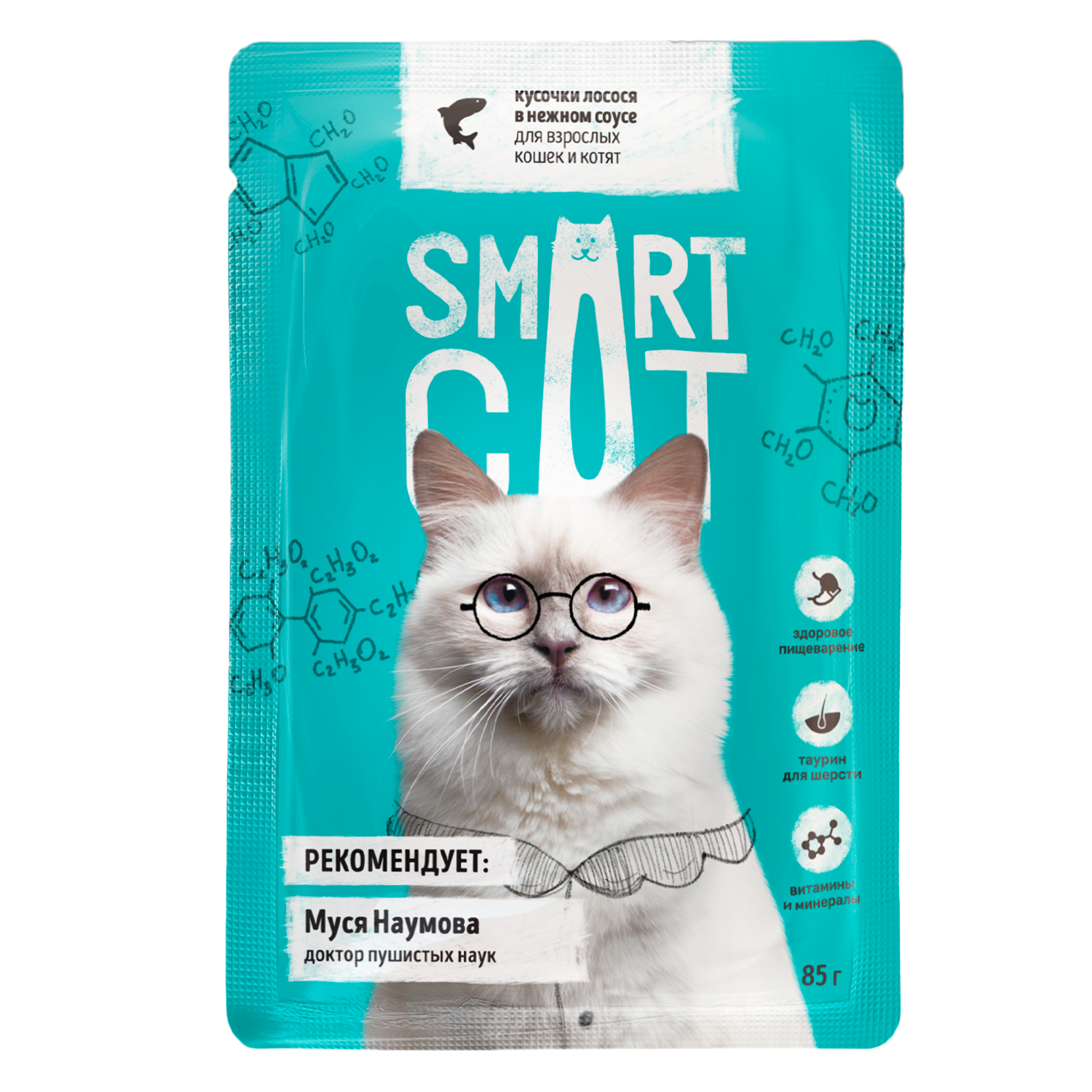 Влажный корм для кошек Smart cat 0.085 кг лосось (для домашних, полнорационный) - фото 1