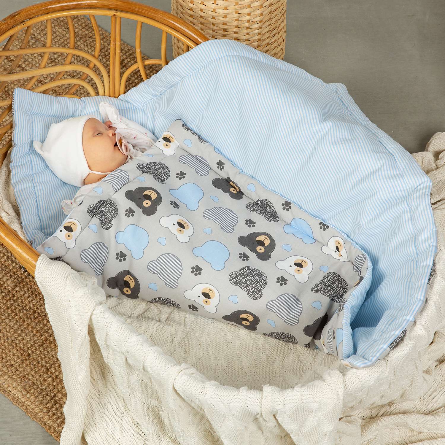 Конверт-одеяло Чудо-чадо для новорожденного на выписку «Времена года» мишки/голубой - фото 6