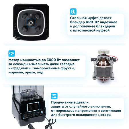 Блендер стационарный RAWMID Professional RPB-02 профессиональный для смузи и коктейлей бесшумный