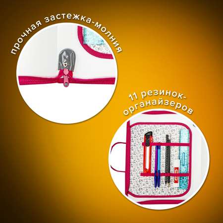 Папка для уроков труда Пифагор для школьника на молнии пластиковая с органайзером А4 с ручкой 1 отделение