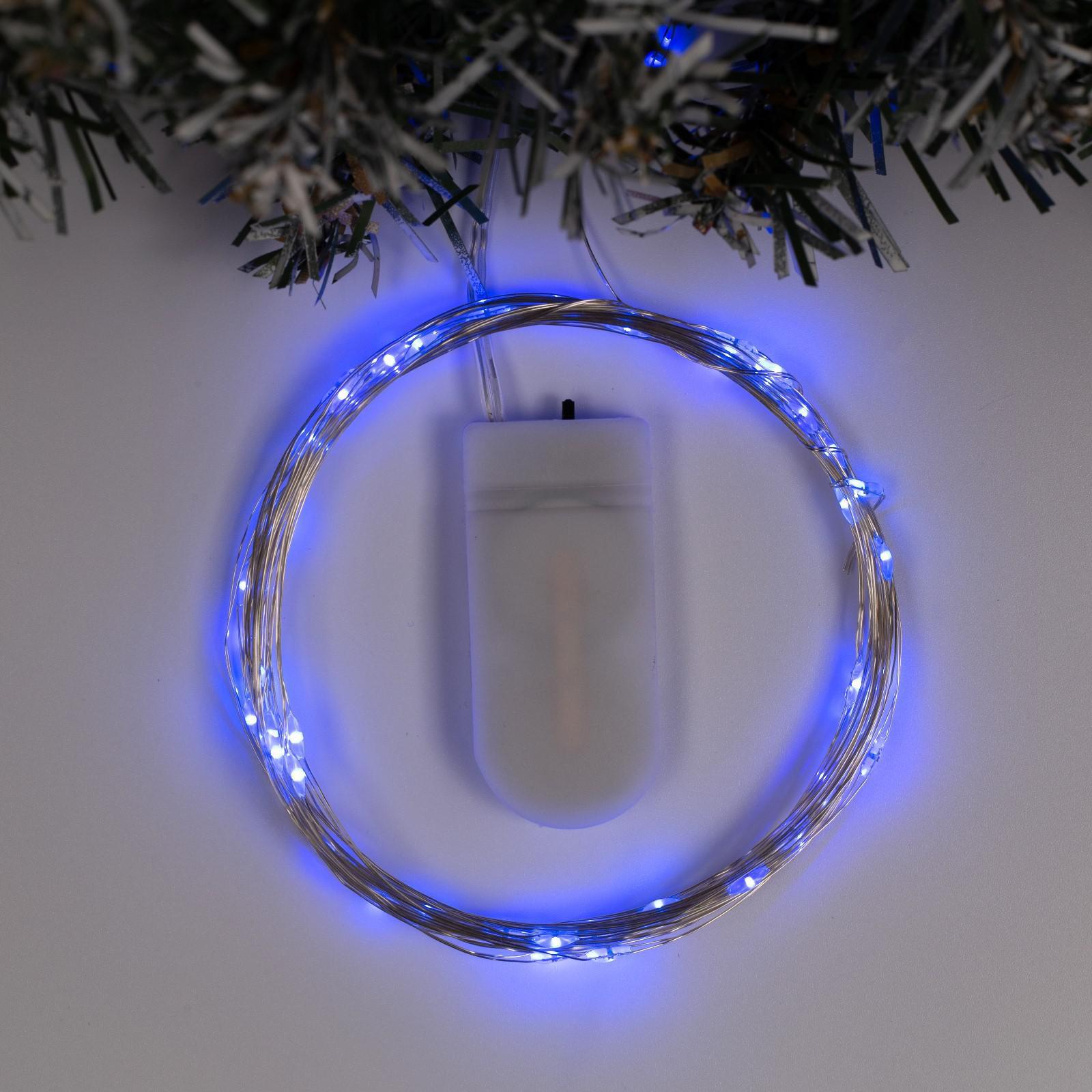 Гирлянда Luazon «Нить» 5 м роса IP20 серебристая нить 50 LED свечение синее CR2032х2 - фото 1
