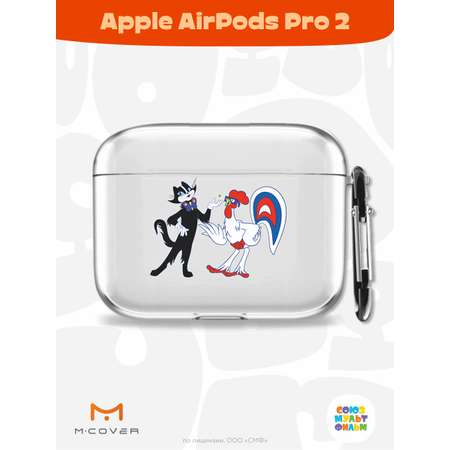 Силиконовый чехол Mcover для Apple AirPods Pro 2 с карабином Кот и Петух