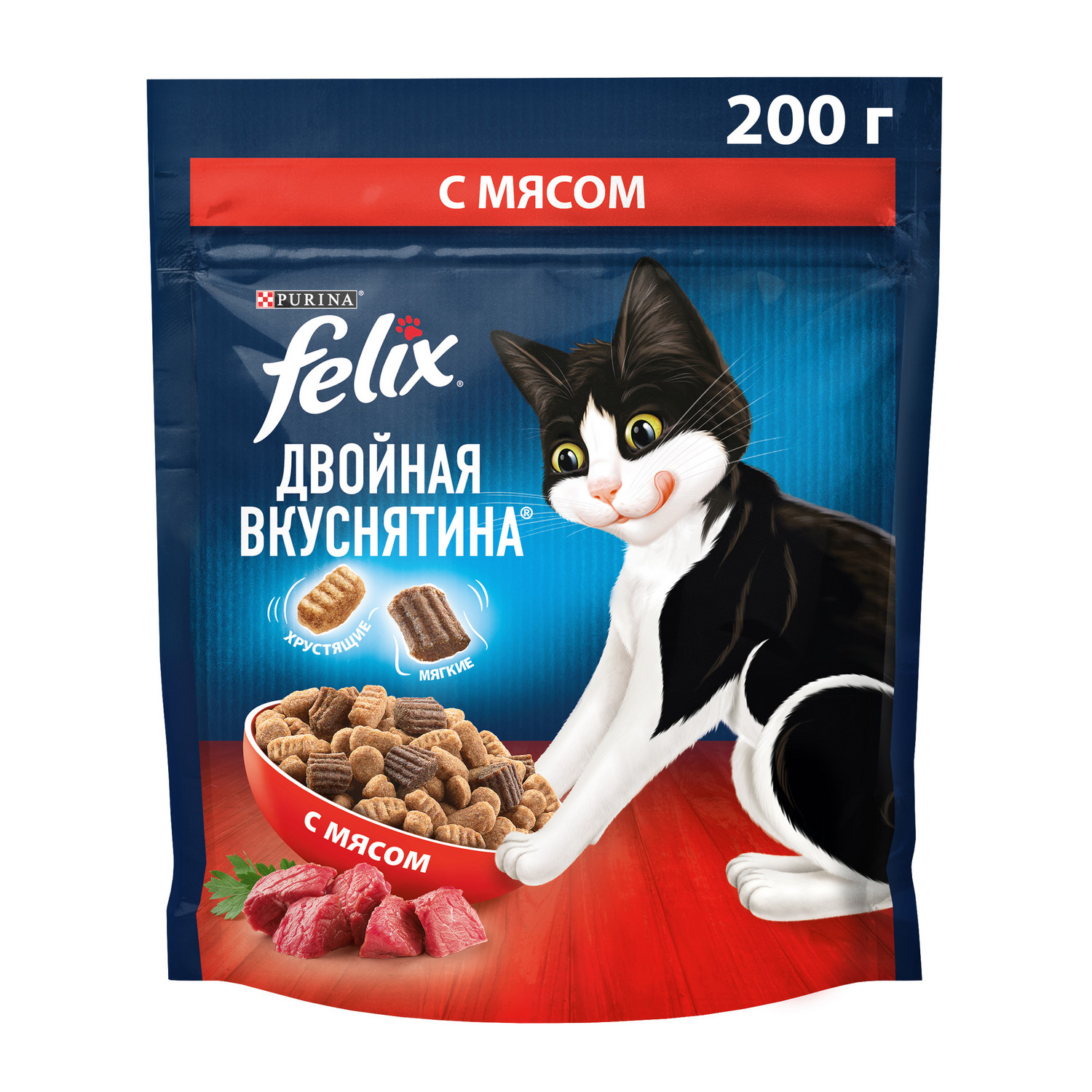 Корм для кошек Felix Двойная вкуснятина с мясом 200г купить по цене 100 ₽ с  доставкой в Москве и России, отзывы, фото