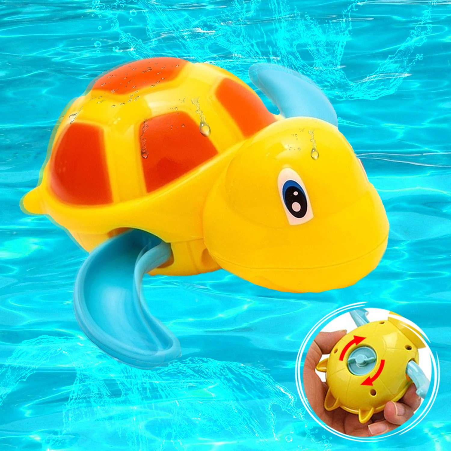 Заводная игрушка для ванной S+S Черепаха желтая большая плавает - фото 2