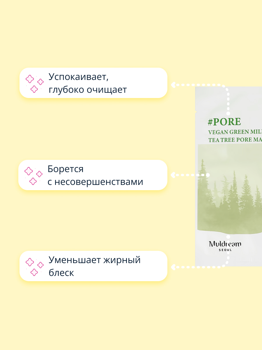 Маска тканевая Muldream с маслом листьев чайного дерева (успокаивающая и для сужения пор) 25 мл - фото 3