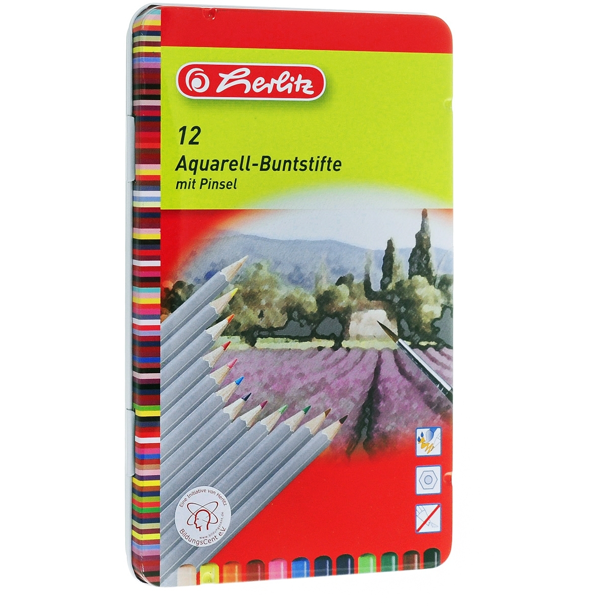 Карандаши цветные Herlitz акварельные 12 шт с кисточкой - фото 2