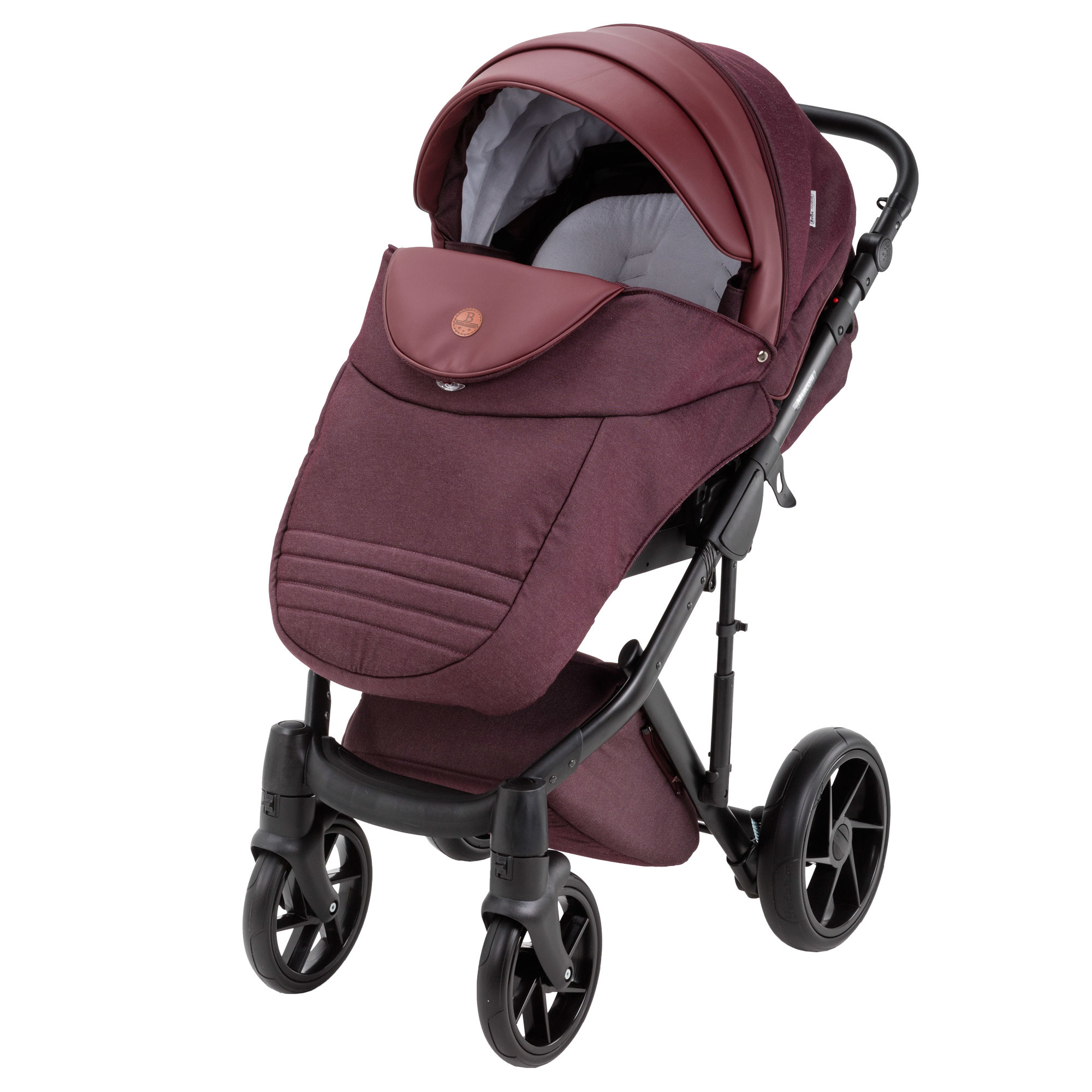 Коляска 2в1 BeBe-mobile Marconi 50% кожа BE27 Бордовый Len+Бордовая кожа - фото 2