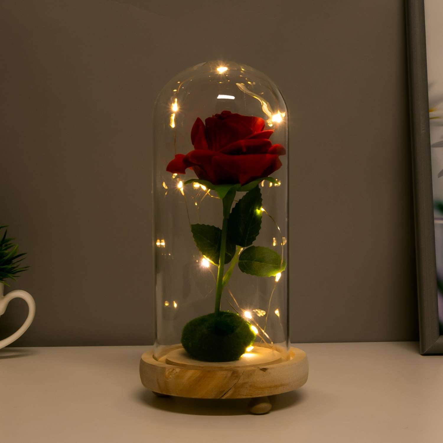 Ночник RISALUX Колба с алой розой LED - фото 3