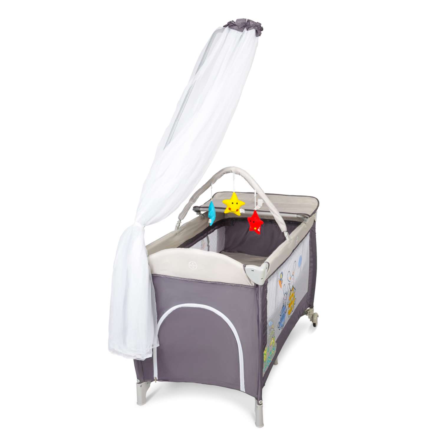 Складной детский манеж-кровать Solmax с мягким матрасом на колесиках серый HW00932 HW00932 - фото 9