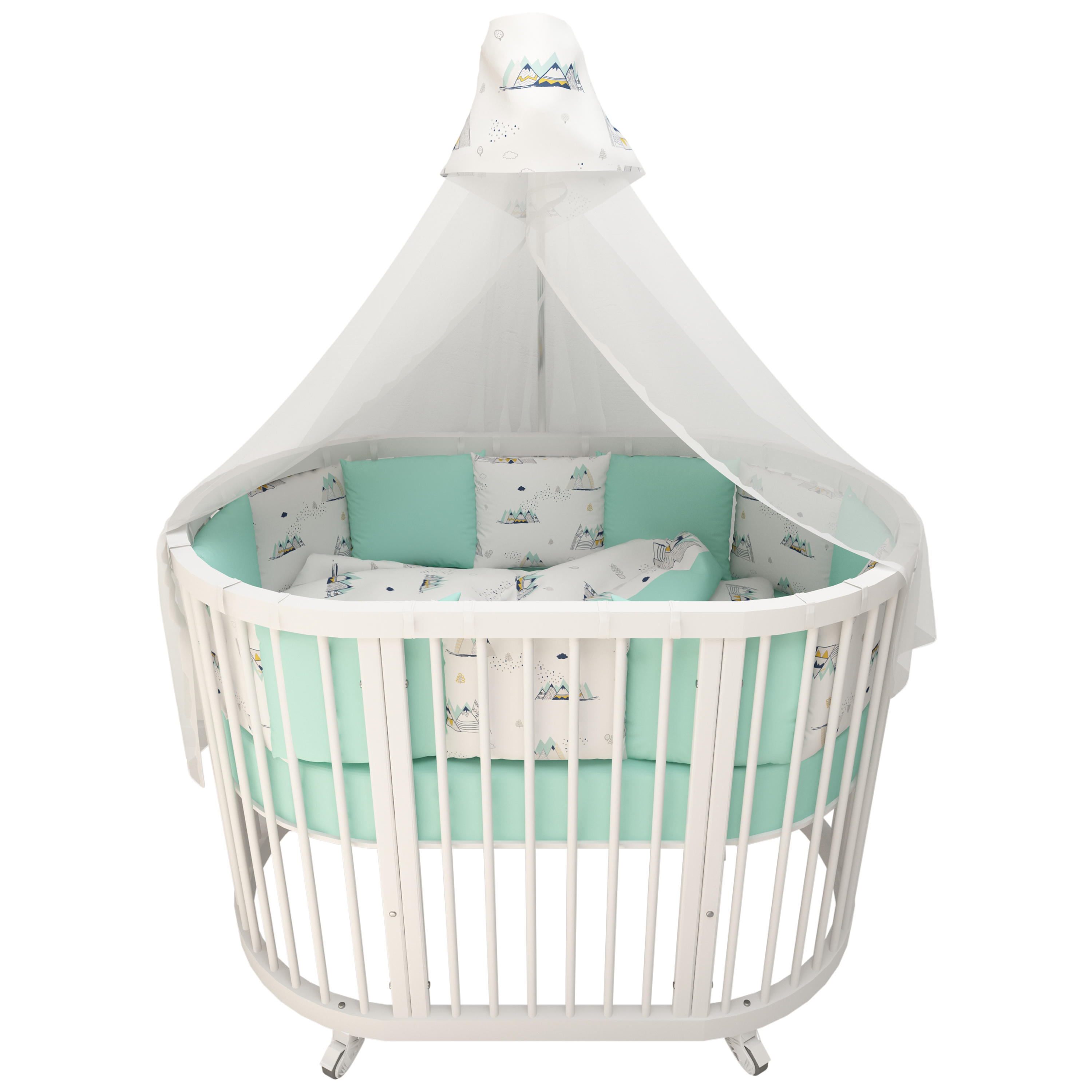 Комплект постельного белья Amarobaby Горы 4предмета Белый-Мятный - фото 9