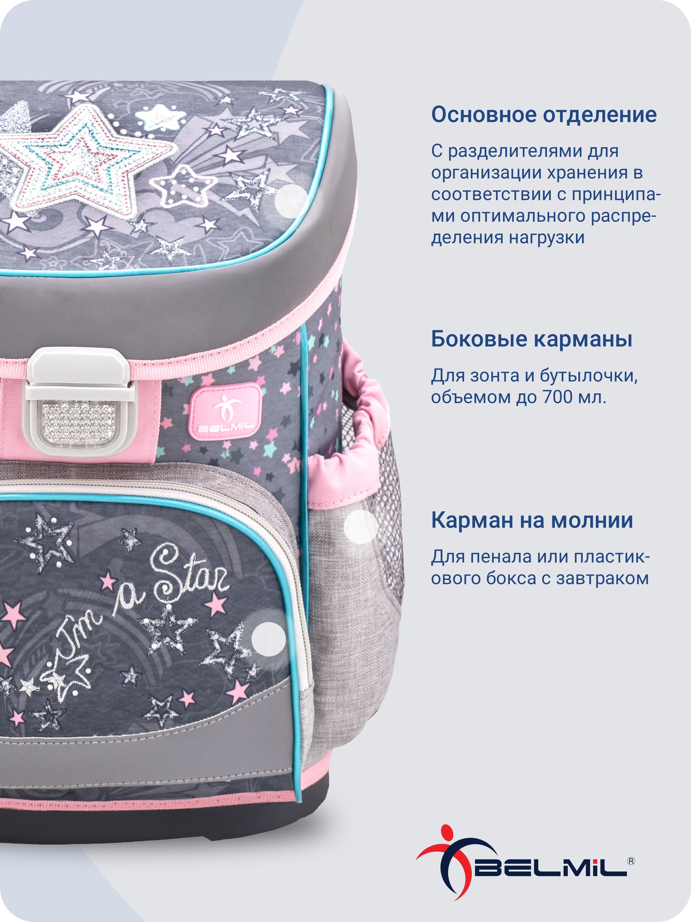 Школьный ранец BELMIL Mini-Fit Shine с наполнением серия 405-33-P07-SET - фото 5