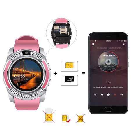 Смарт-часы наручные розовые CASTLELADY с камерой Smart Watch DZ 09 умные