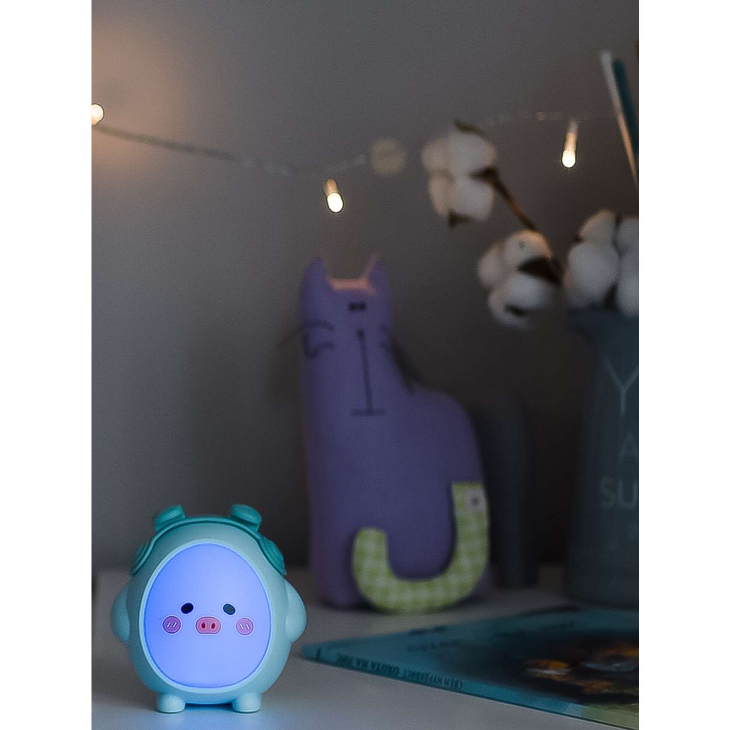 Лампа настольная светодиодная LATS детский ночник поросенок голубой - фото 5