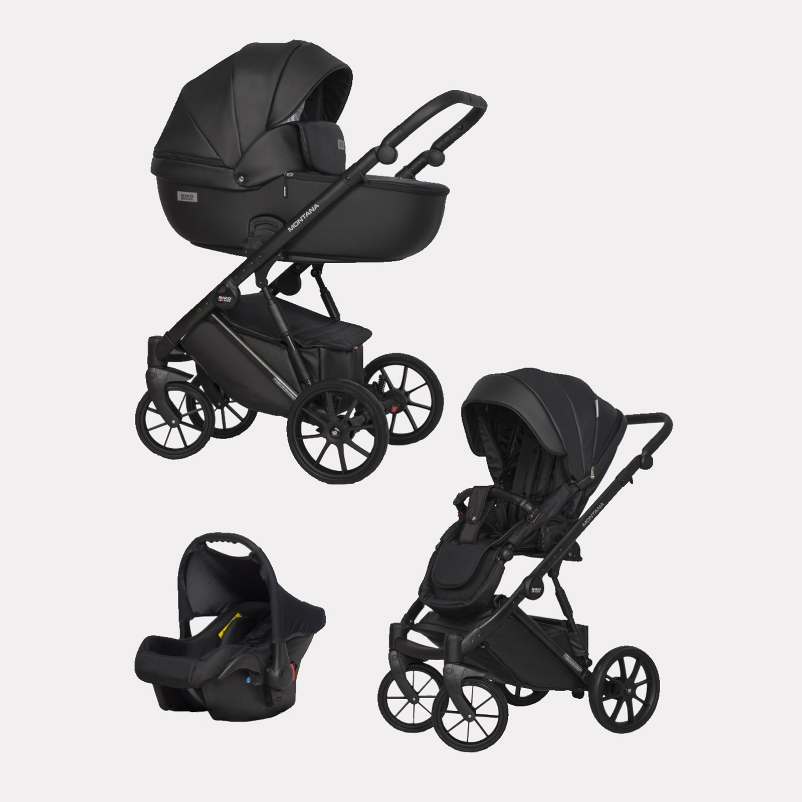 Коляска 3в1 Riko Basic Montana Ecco 12 Black Черный - фото 1