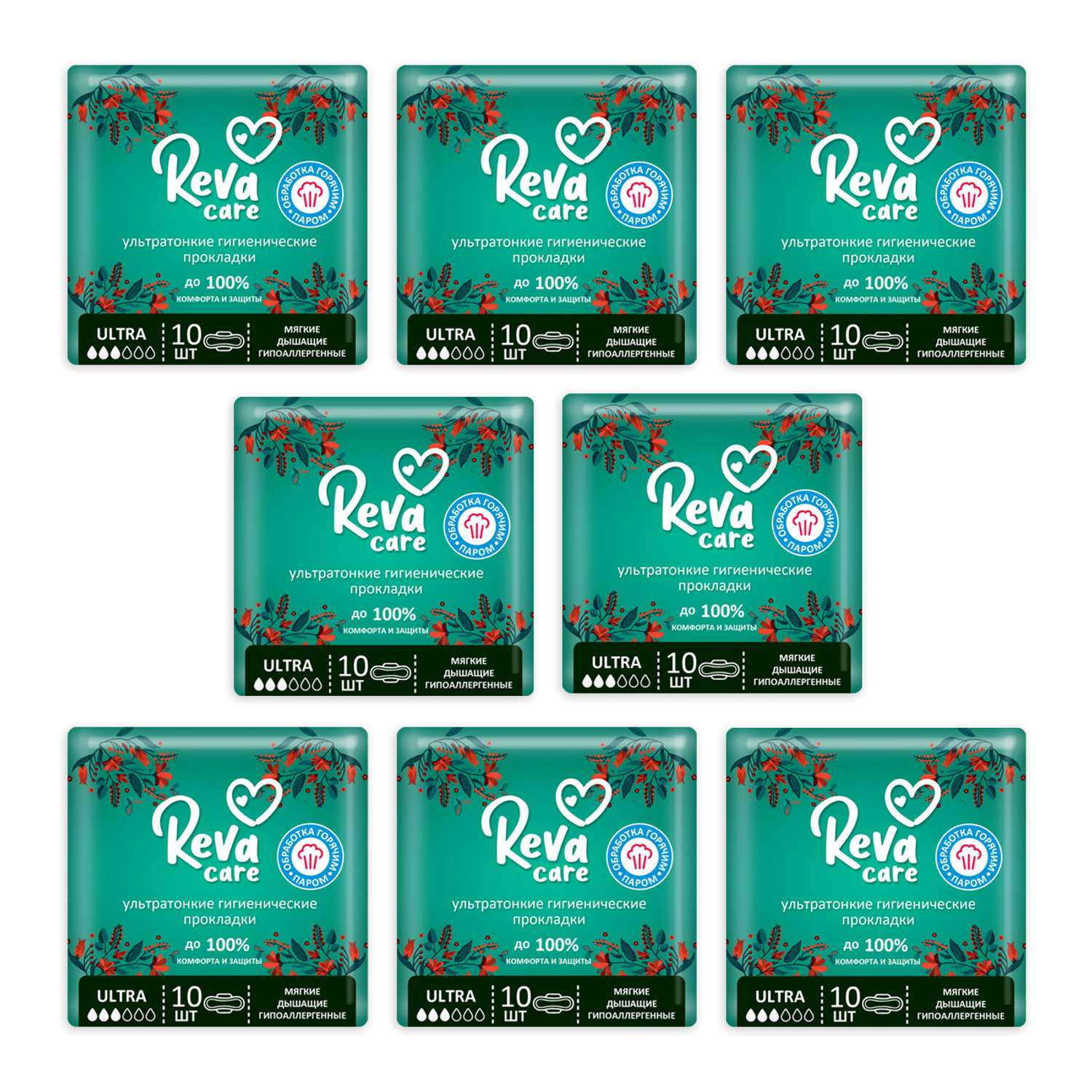 Прокладки ультратонкие Reva Care Ultra 80 шт / 8 упаковок по 10 штук - фото 1
