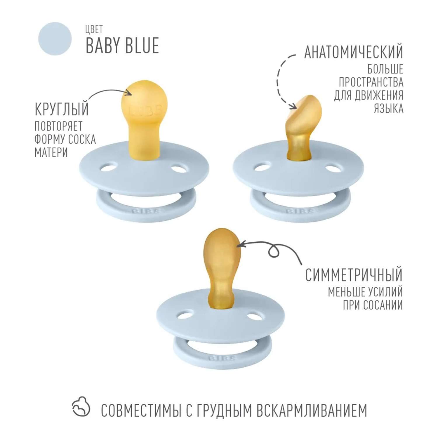 Набор 3 шт. Соска-пустышка BIBS Try-it Colour Baby Blue 0+ месяцев - фото 2