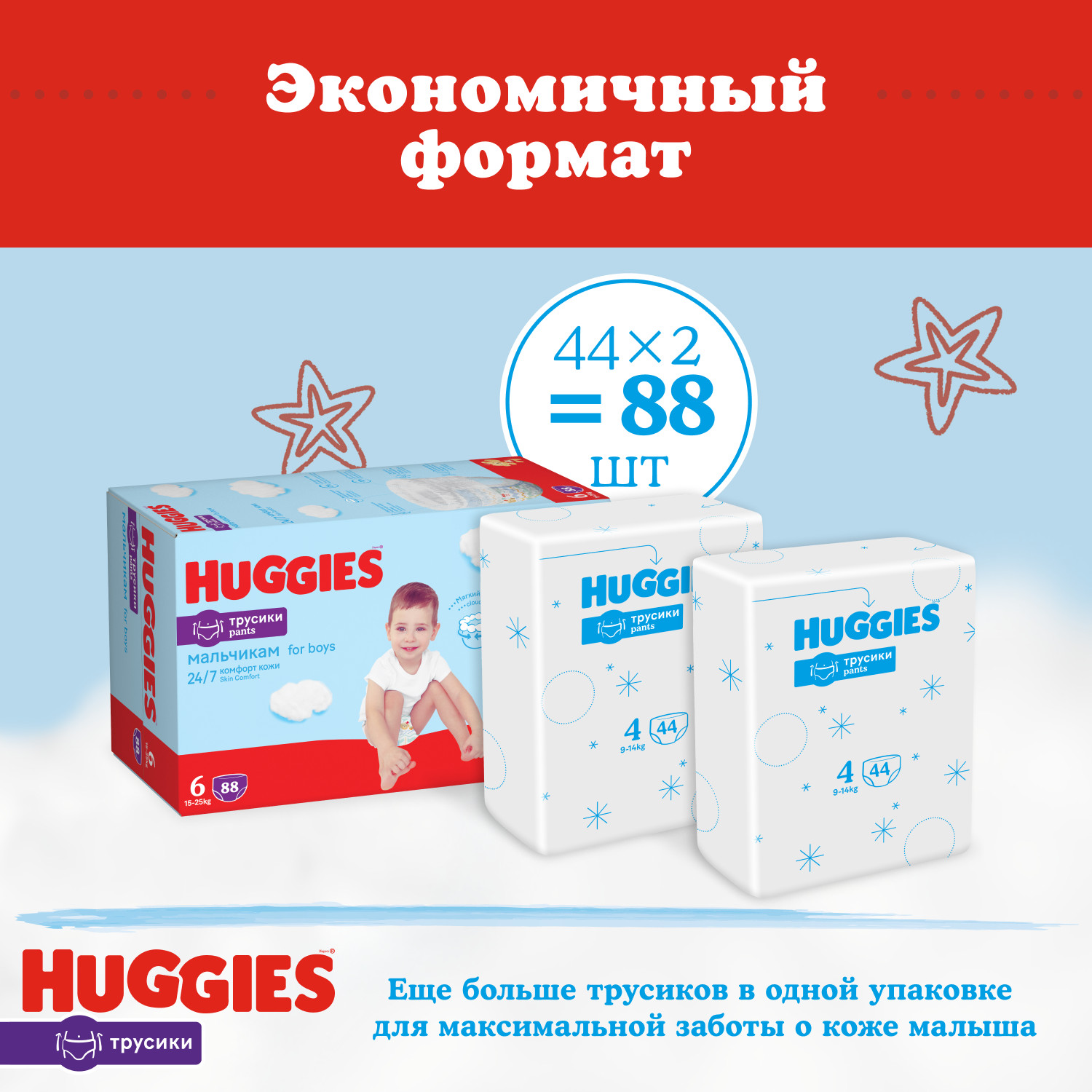 Подгузники-трусики для мальчиков Huggies 6 15-25кг 88шт купить по цене 2719  ₽ в интернет-магазине Детский мир